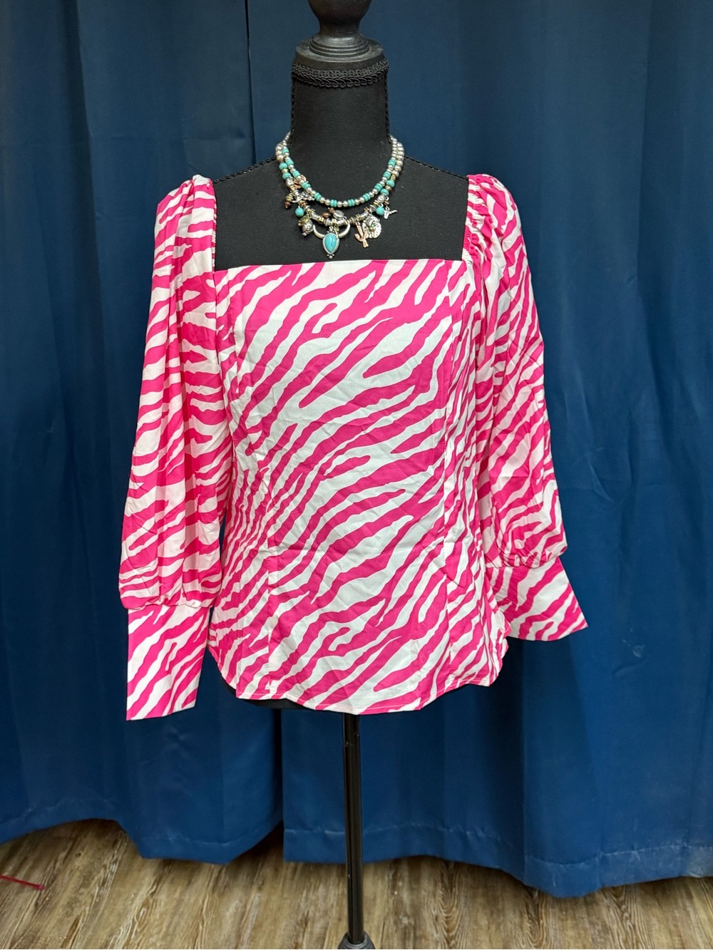 Pink Zebra-Print Square-Neck Women’s Top Size Large